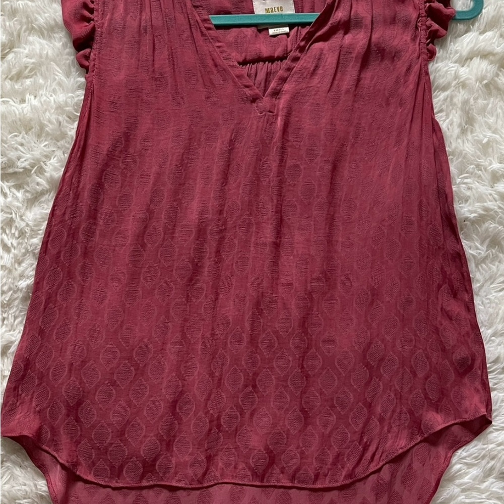 Maeve Anthropologie Women Blouse Rose Tyrie Ruffle Sleeveless V Neck Small - Picture 9 of 14